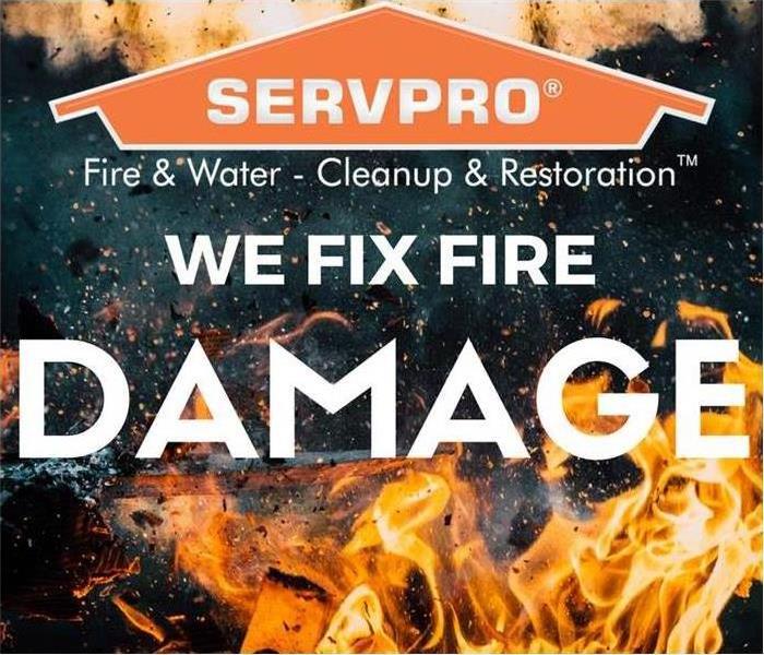 Servpro logo above the phrase We fix fire damage